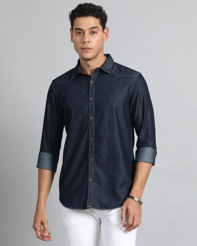 Men’s Dark Blue Denim Shirt for Men