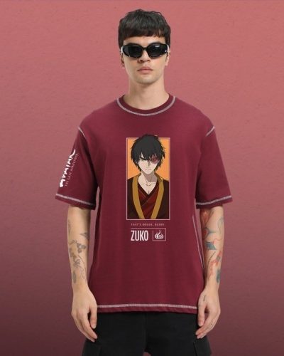 Men’s Maroon Printed Oversized T-shirt