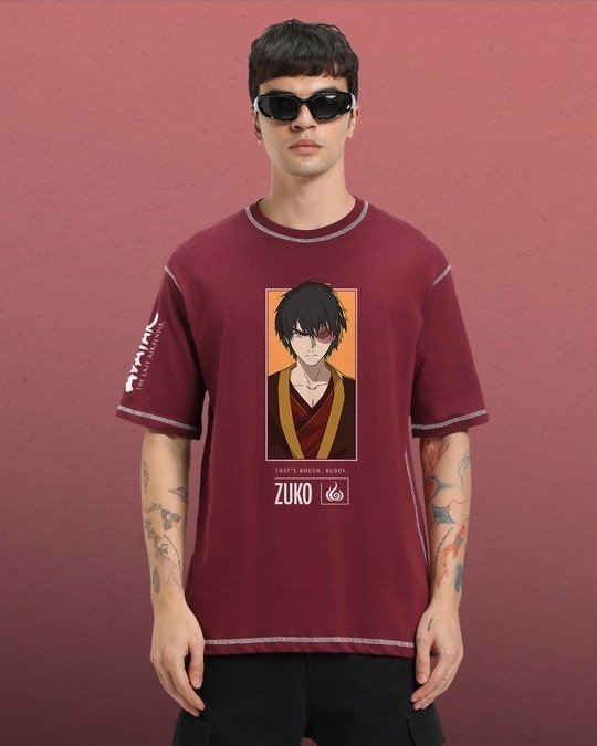 Men’s Maroon Printed Oversized T-shirt