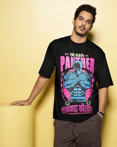 Men’s Black Panther Graphic Printed Oversized T-shirt