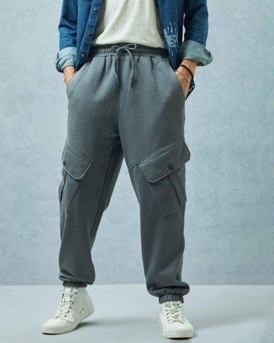 Men’s Grey Super Loose Fit Cargo Joggers