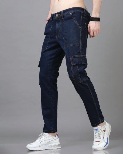 Men’s Mid Blue Slim Fit Cargo Jeans