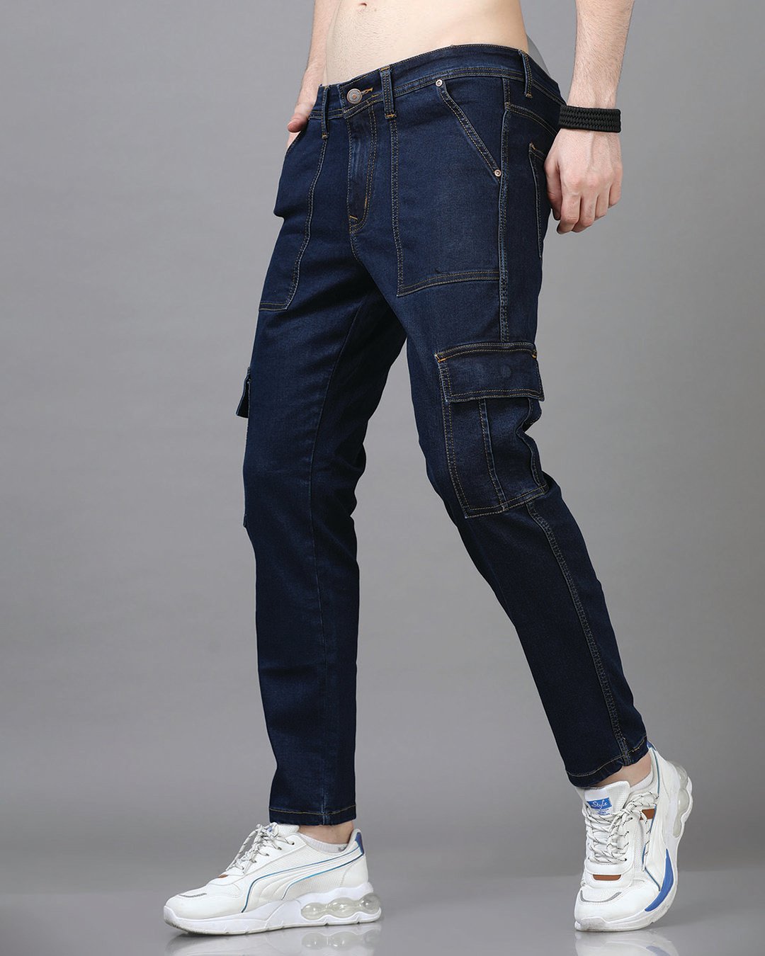 Men’s Mid Blue Slim Fit Cargo Jeans