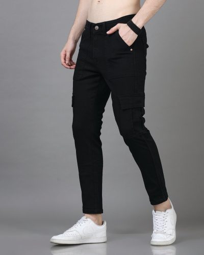 Men’s Jet Black Slim Fit Cargo Jeans