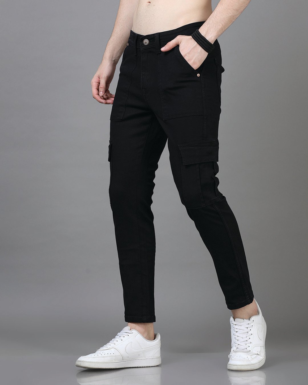 Men’s Jet Black Slim Fit Cargo Jeans