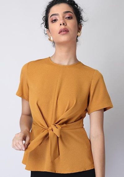 Mustard Knotted Wrap Top | mustard wrap top