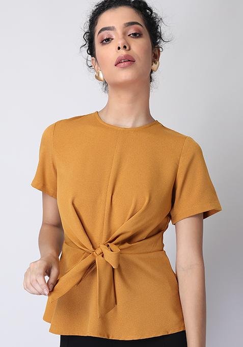 Mustard Knotted Wrap Top | mustard wrap top