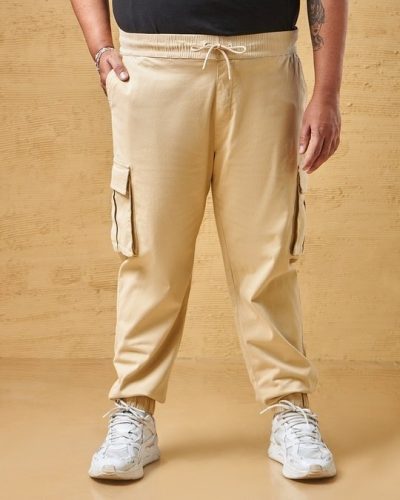 Men’s Beige Oversized Plus Size Cargo Jogger Pants