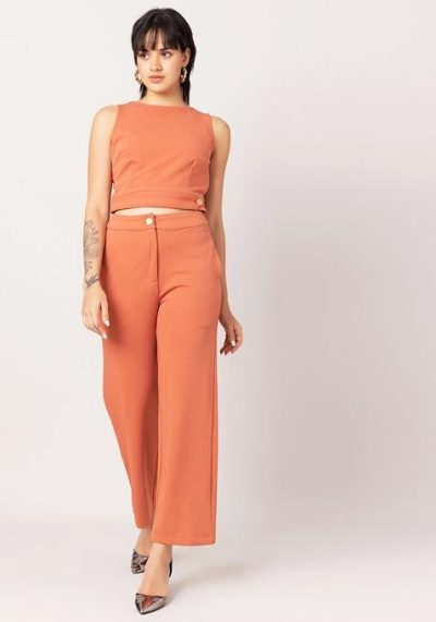 Sleeveless Crop Top And Straight Fit Co-ord Set