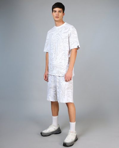Men’s White All Over Printed Oversized Co-ordinates