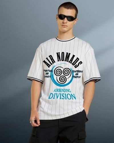 Men’s White Varsity Striped Oversized T-shirt