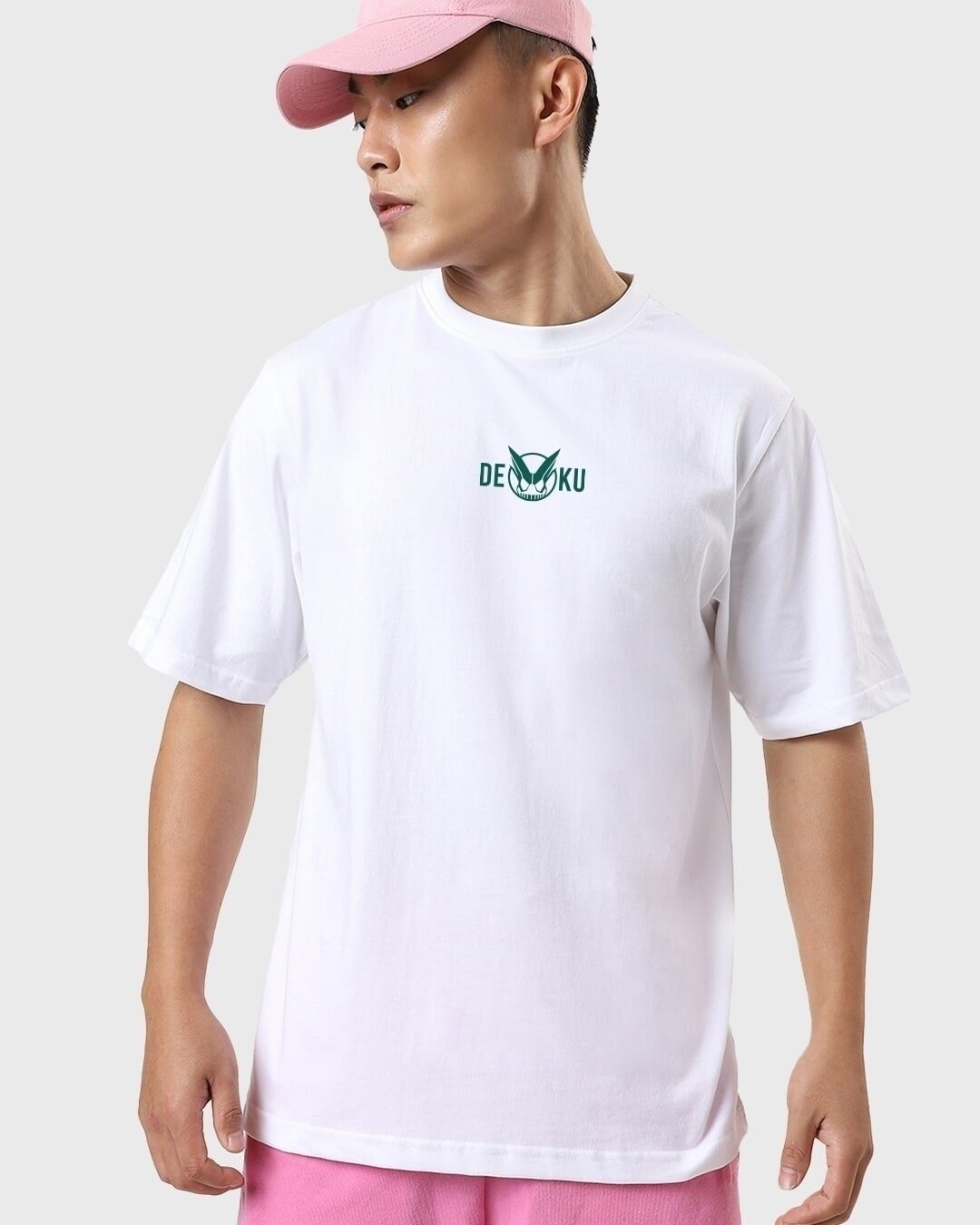 Men’s White Deku Graphic Printed Oversized T-shirt