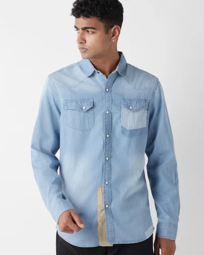 Men’s Indigo Blue Washed Shirt