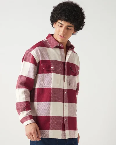 Men’s Red & Off White Checked Oversized Shirt
