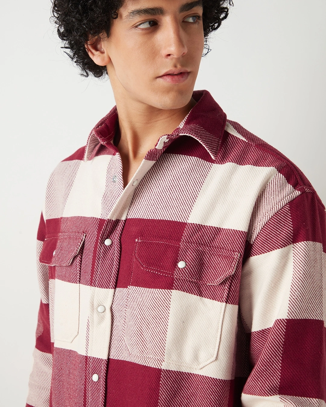 Men’s Red & Off White Checked Oversized Shirt - Image 3